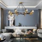 Post - modern Light Luxury Full Brass Chandelier for Living Room/Bedroom - 8 Lights: D39.4"*H8.7"ClearWarm LightBlushlighting