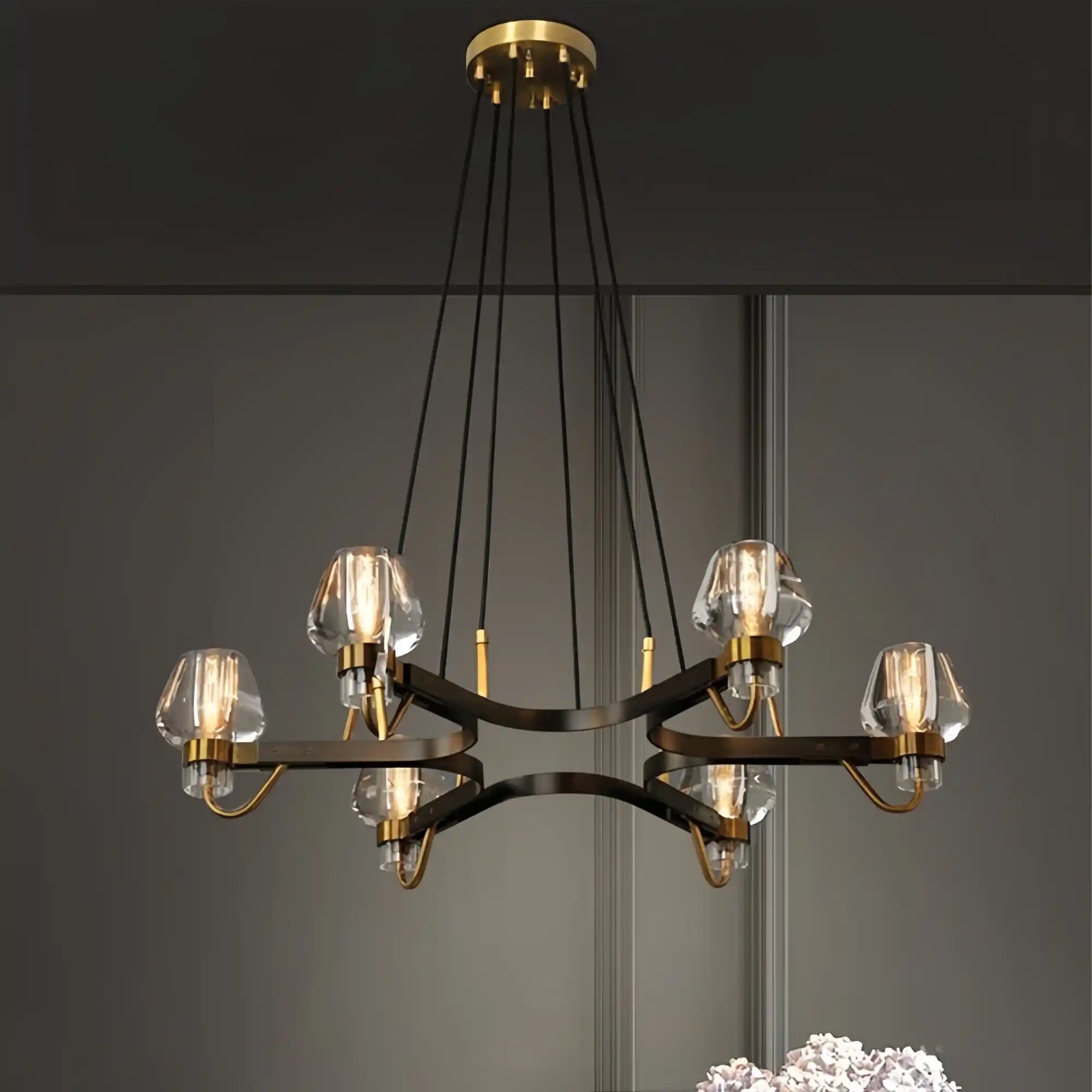 Post - modern Light Luxury Full Brass Chandelier for Living Room/Bedroom - 6 Lights: D30.7"*H8.7"/12kgClearWarm LightBlushlighting