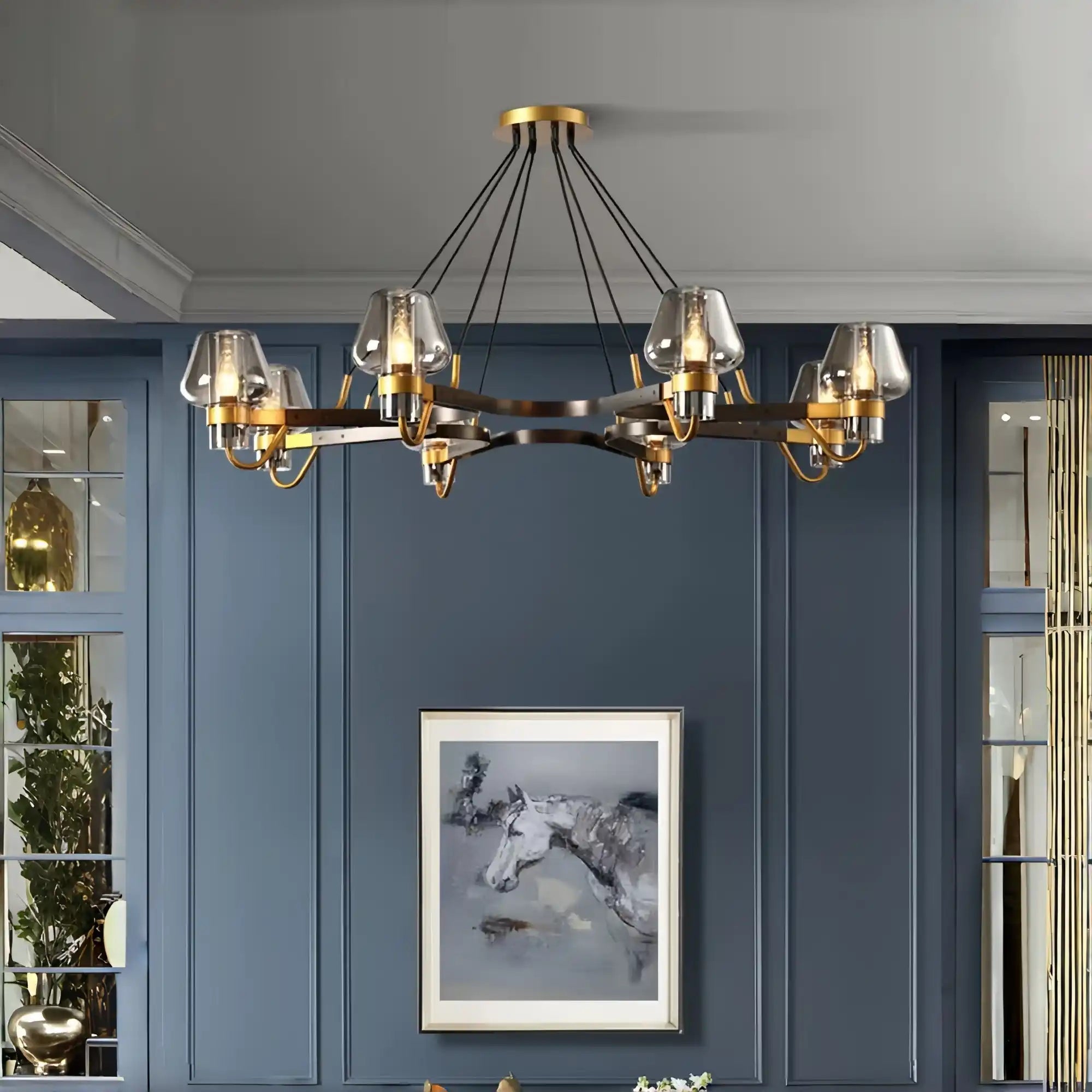 Post - modern Light Luxury Full Brass Chandelier for Living Room/Bedroom - 8 Lights: D39.4"*H8.7"ClearWarm LightBlushlighting