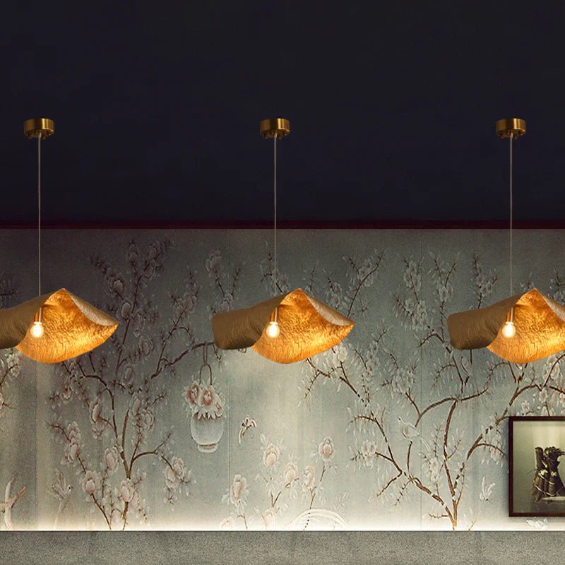 Postmodern Withered Leaf Parlor Pendant Lighting Fixture in Brass - Style A/Two curved edges/L17.7"*W11.02"*H7.08"Warm LightBlushlighting