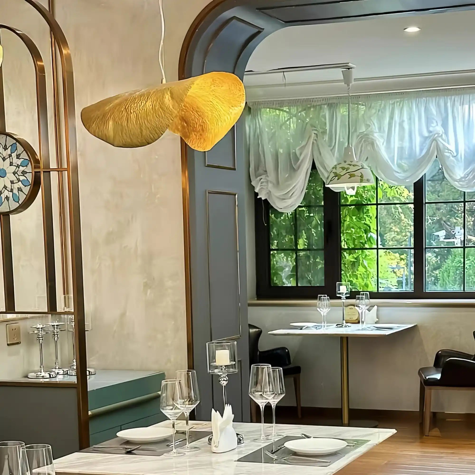 Postmodern Withered Leaf Parlor Pendant Lighting Fixture in Brass - Style A/Two curved edges/L17.7"*W11.02"*H7.08"Warm LightBlushlighting