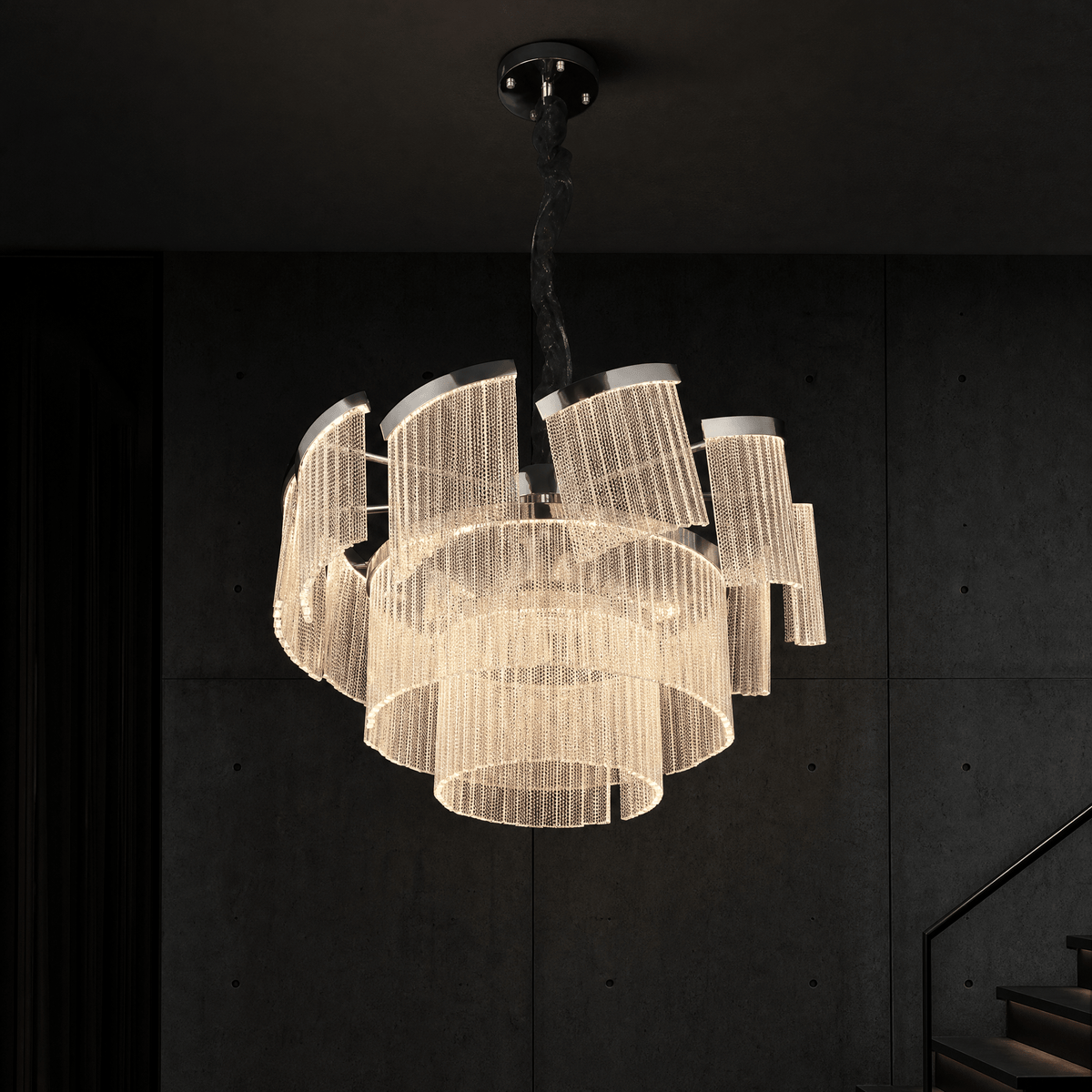 Prismata Crystal Modern Sculptural Ring Chandelier - 31.5in / 800mmBlushlighting