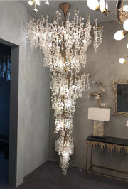 Modern Unique Artistic Flower Brass Branch Semi-flush Mount Chandelier for Living Room/ Hallway/ Entryway/ Staircase