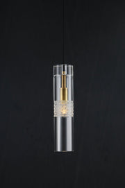 Postmodern Glass Crystal Tube Brass Pendant Height 14"