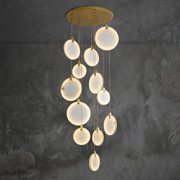Queenie Alabaster disc Long Round chandelier For Loft - 1-LightBlushlighting
