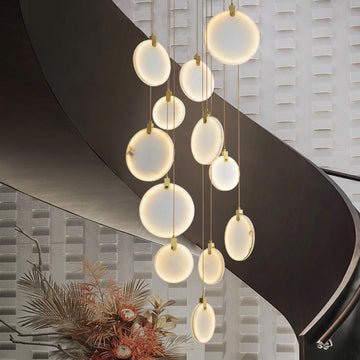 Queenie Alabaster disc Long Round chandelier For Loft - 12-Lights 23"Blushlighting