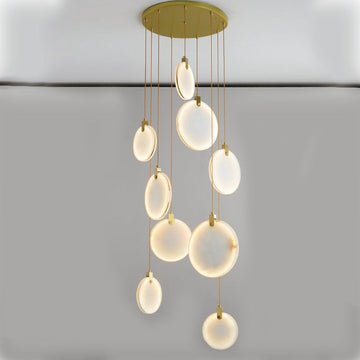 Queenie Alabaster disc Long Round chandelier For Loft - 9-Lights 20"Blushlighting