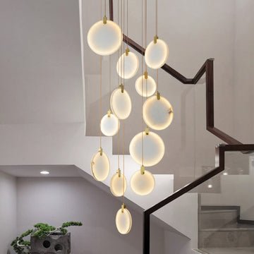 Queenie Alabaster disc Long Round chandelier For Loft - 12-Lights 23"Blushlighting