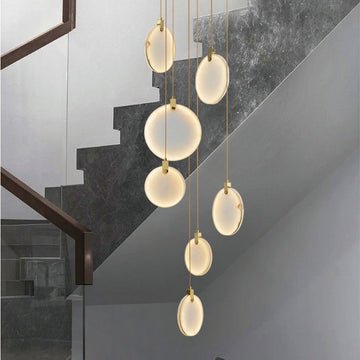 Queenie Alabaster disc Long Round chandelier For Loft - 7-Lights 15"Blushlighting