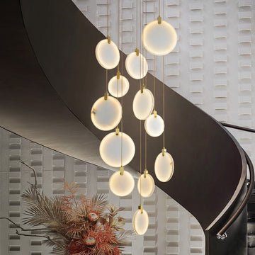 Queenie Alabaster disc Long Round chandelier For Loft - 12-Lights 23"Blushlighting