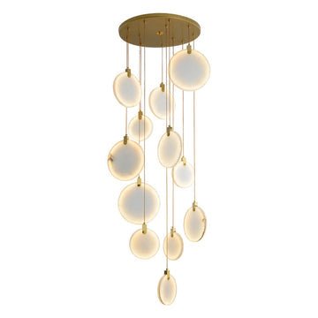 Queenie Alabaster disc Long Round chandelier For Loft - 12-Lights 23"Blushlighting