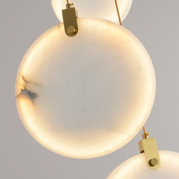 Queenie Alabaster disc Long Round chandelier For Loft - 12-Lights 23"Blushlighting
