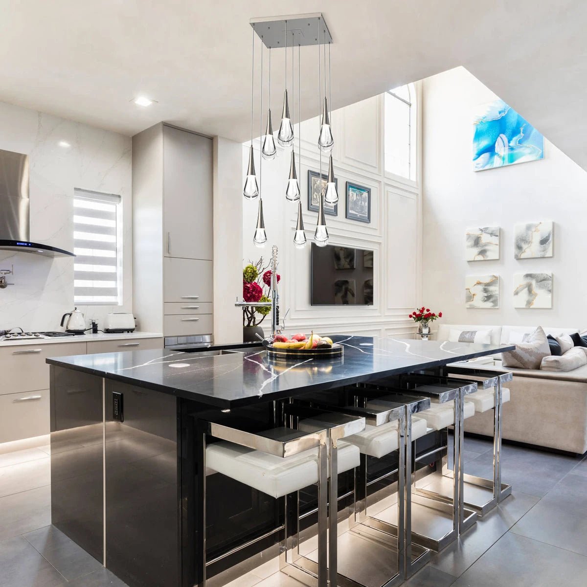 Rain 9 - Light Square Chandelier Pendant For Living room Family room Dining Room Bedroom - GoldBlushlighting