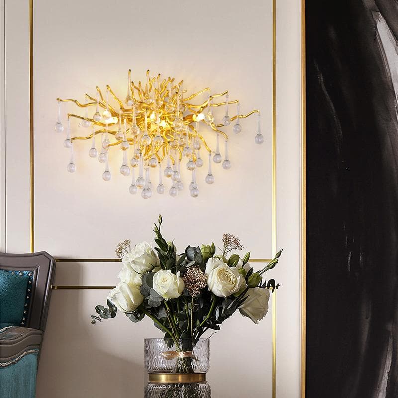 Rain Tree Crystal Teardrop Wall Sconce Gold Diameter 17"-Blushlighting