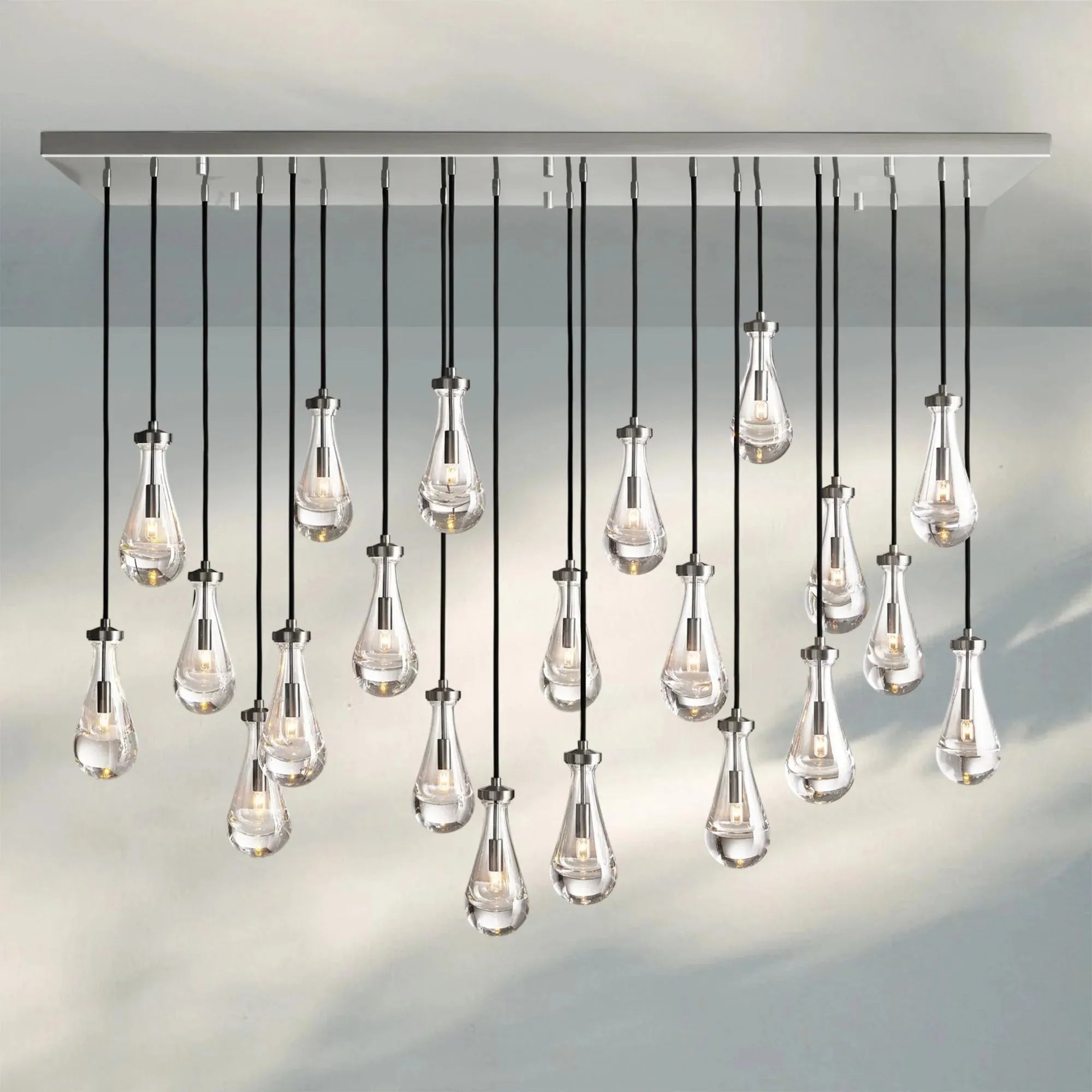 Raindrop Glass Linear Chandelier 54'' 72''-72‘’-Stain Nickel-