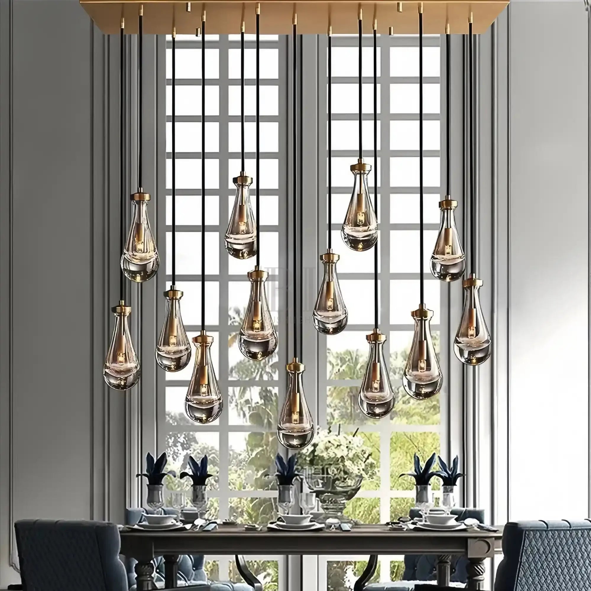 Raindrop Glass Linear Chandelier 54'' 72''-Blushlighting