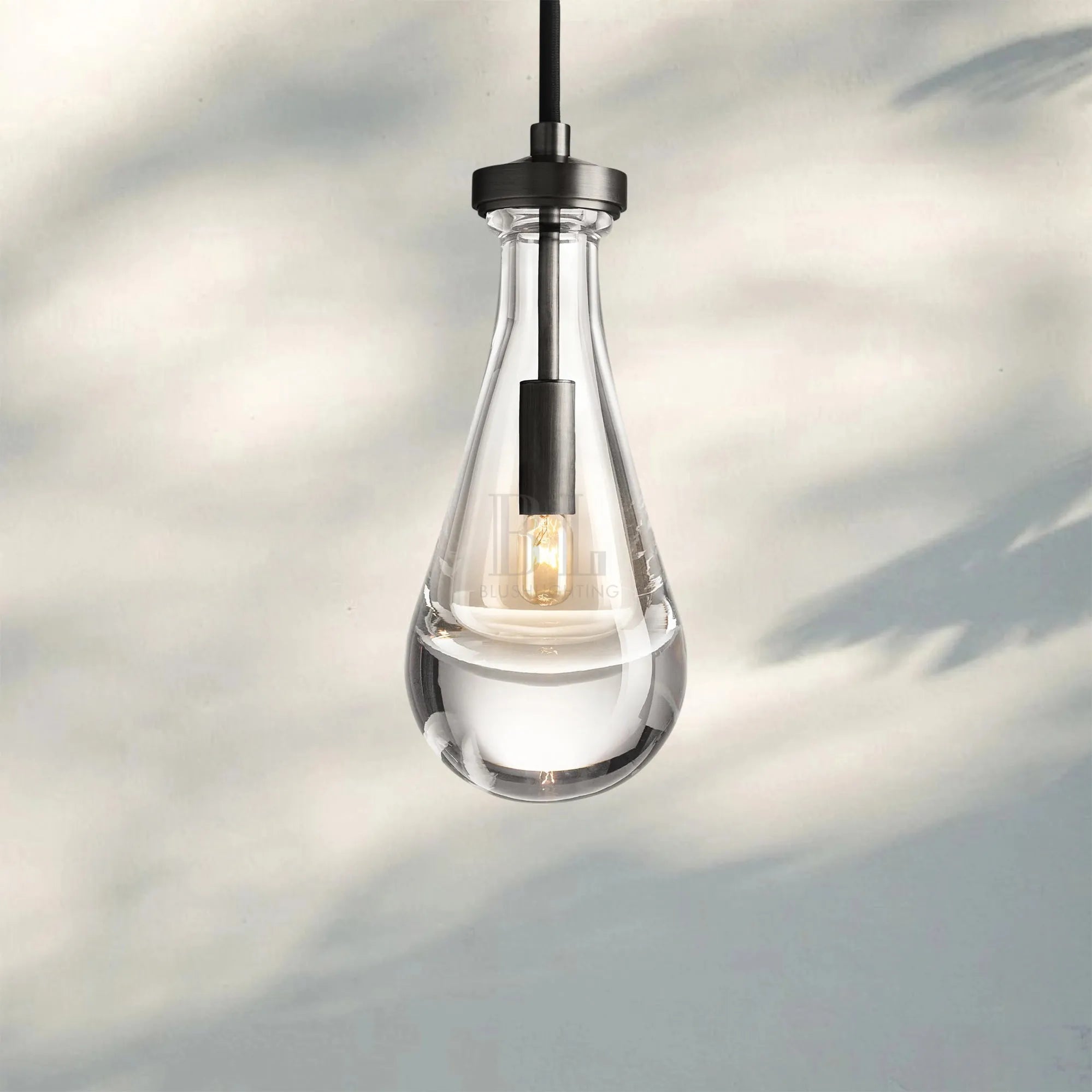 Raindrop Pendant Rod & Cord-Pendant Light For Bedroom,Pendant Light For dining room-Matte Black-Cord-Blushlighting