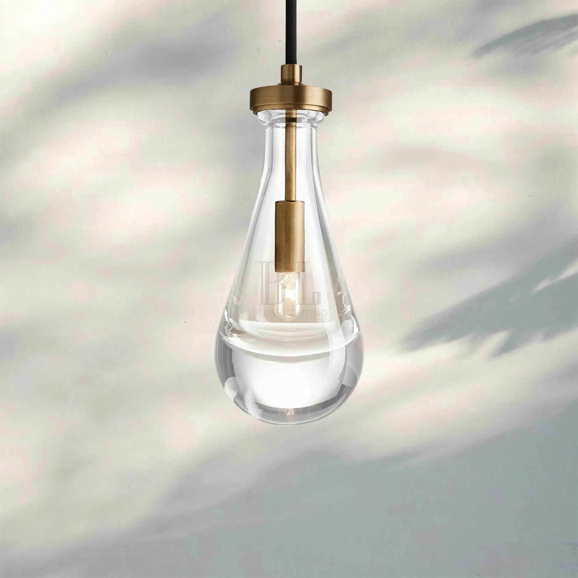Raindrop Pendant Rod & Cord-Pendant Light For Bedroom,Pendant Light For dining room-Lacquered Brass-Cord-Blushlighting