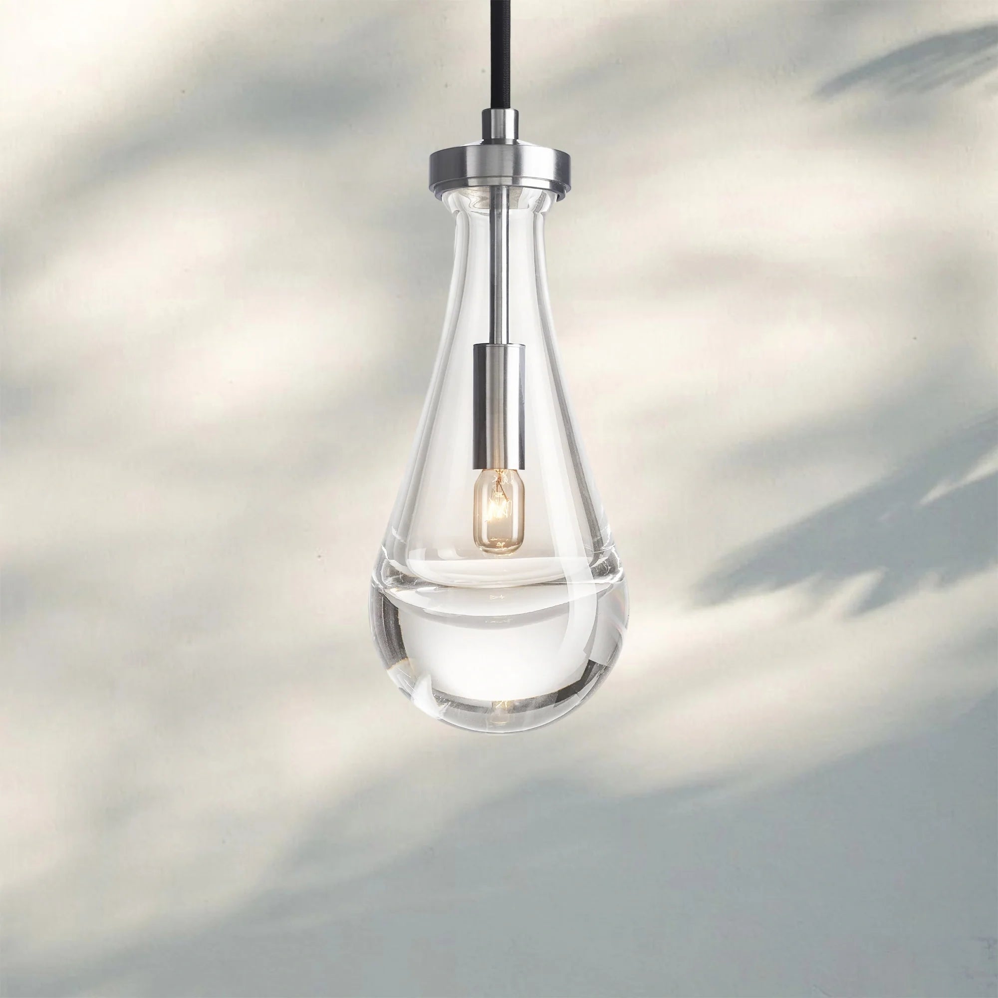 Raindrop Pendant Rod & Cord-Pendant Light For Bedroom,Pendant Light For dining room-Satin Nickel-Cord-Blushlighting