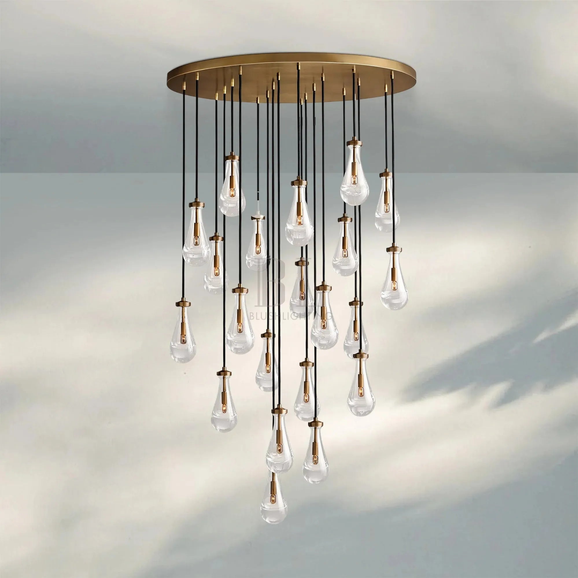 Raindrop Round Chandelier Modern Luxury Glass Chandelier For Living Room-47''-Vintage Brass-