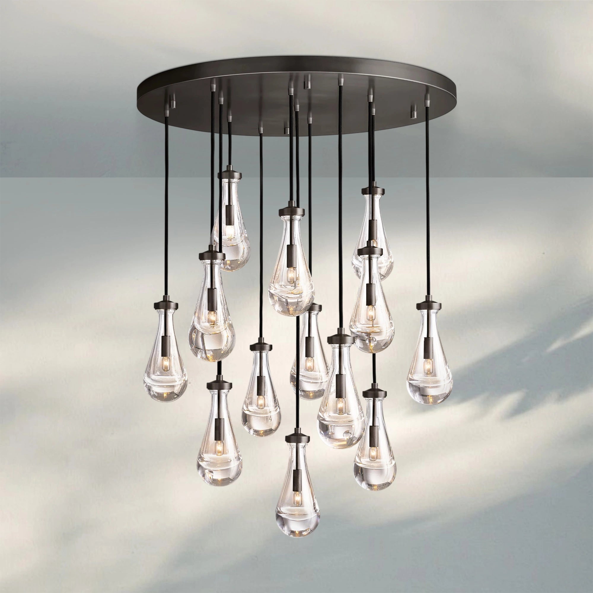 Raindrop Round Chandelier Modern Luxury Glass Chandelier For Living Room-36''-Matte Black-