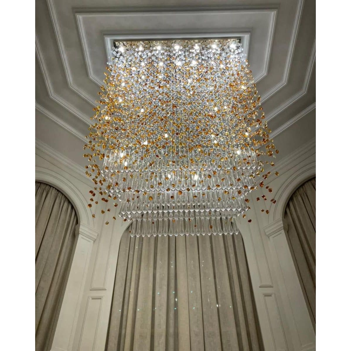 Rainfall Glass Gem Stone Chandelier-Chandelier-Blushlighting-Rectangle : 72”w x 45”d x 108”h-Blushlighting