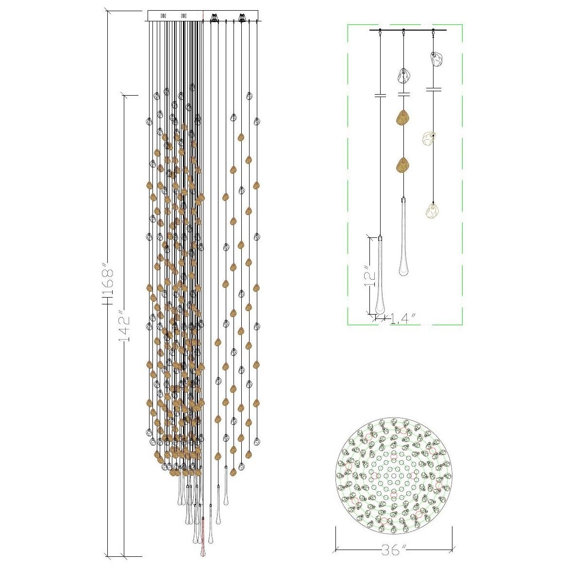 Rainfall Glass Gem Stone Chandelier-Chandelier-Blushlighting-Round : 36"w x 168"h (with teardrops)-Blushlighting