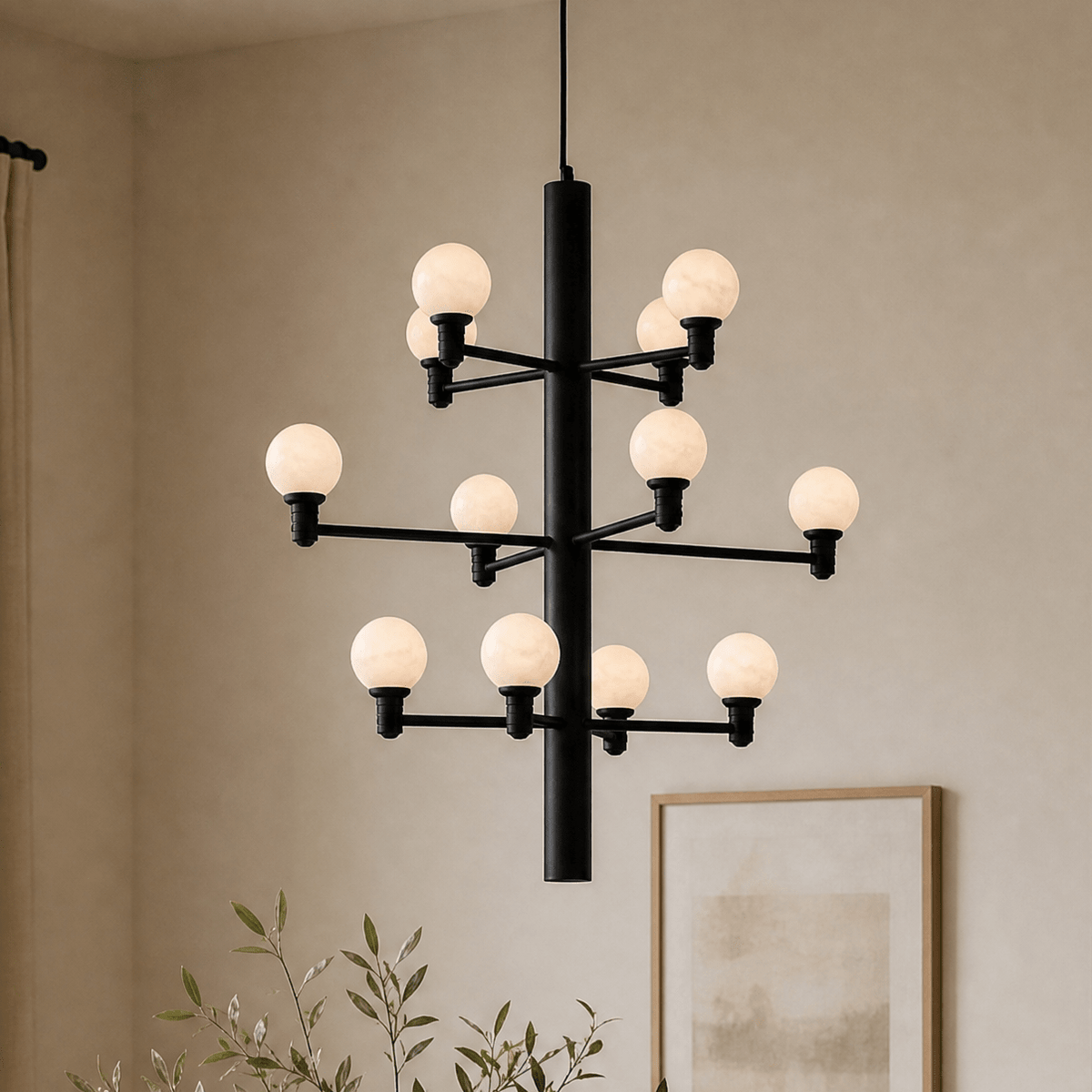 Ramo Globe Black Alabaster Chandelier - D640×H730Blushlighting