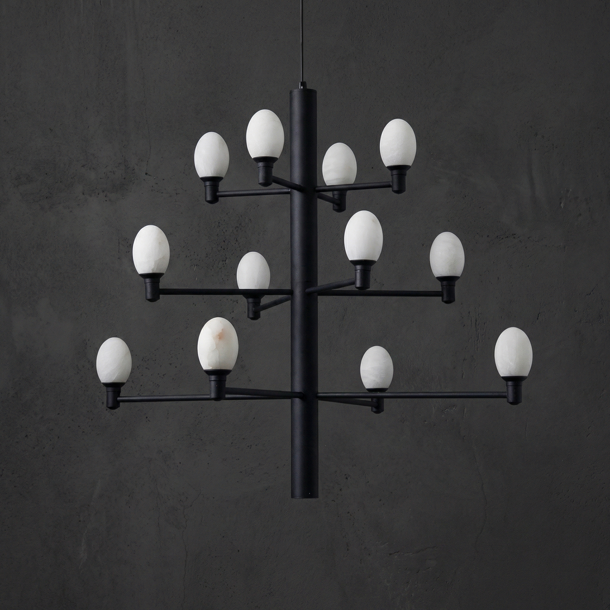 Large Black Chandelier in a dining room