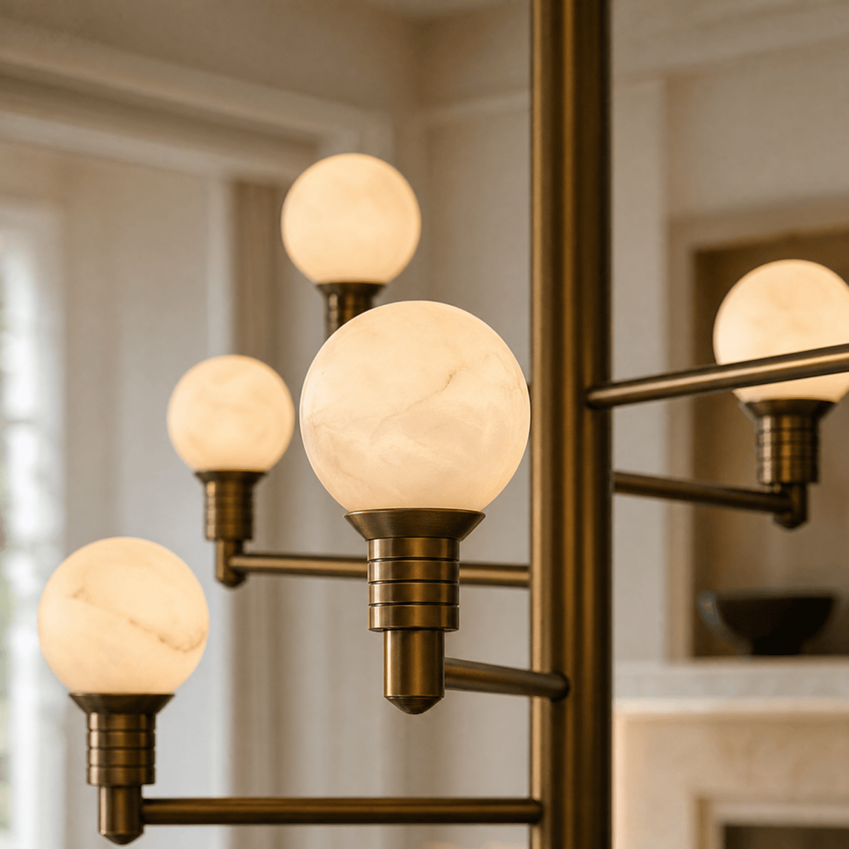 Ramo Modern Large Alabaster Globe Chandelier - D640×H730Blushlighting