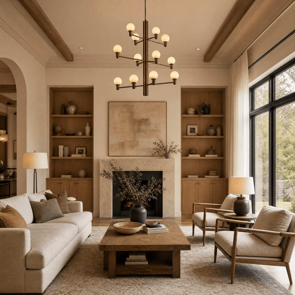 Ramo Modern Large Alabaster Globe Chandelier - D640×H730Blushlighting