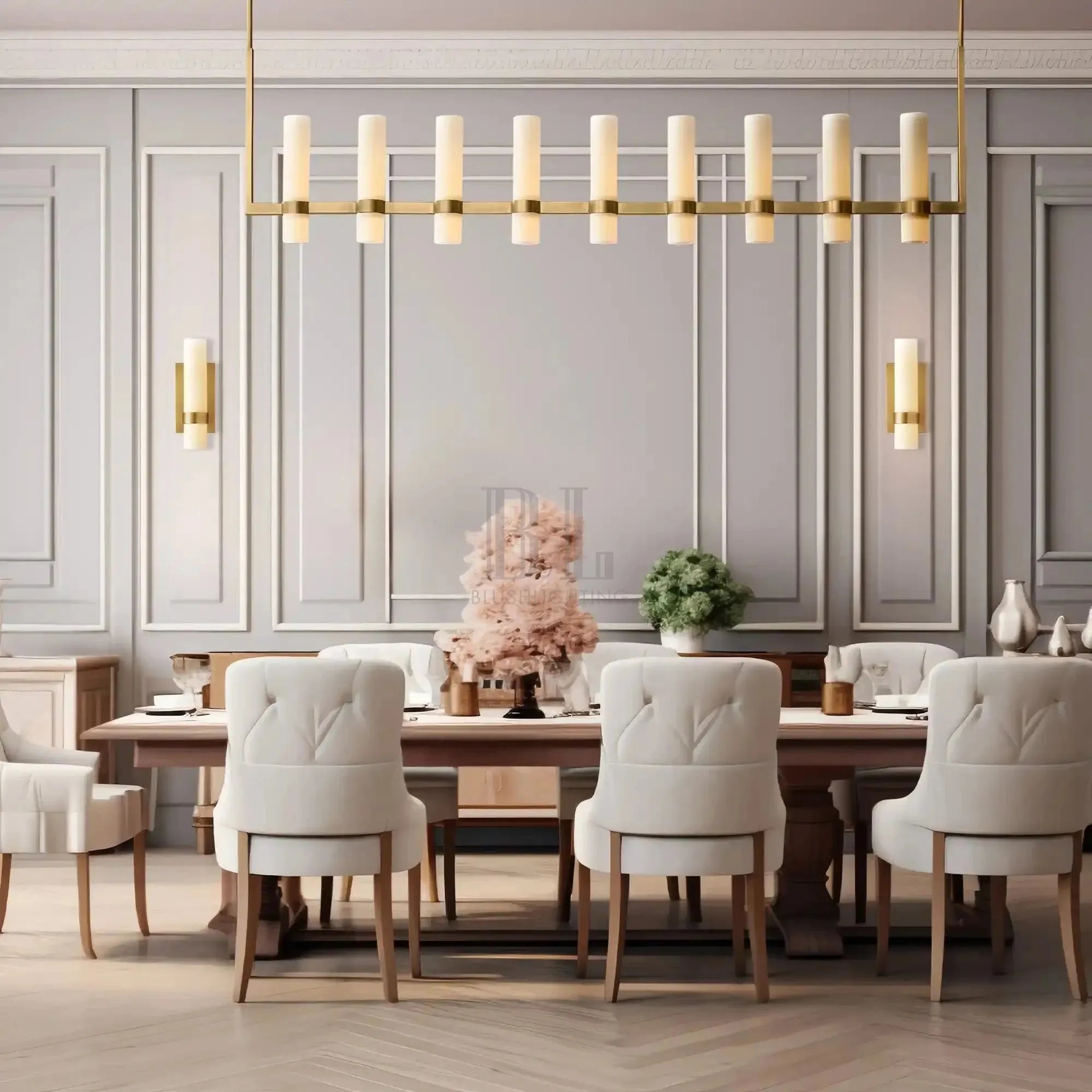 Ravalla Linear Milk Glass Chandelier 59'' 71'' - Blushlighting