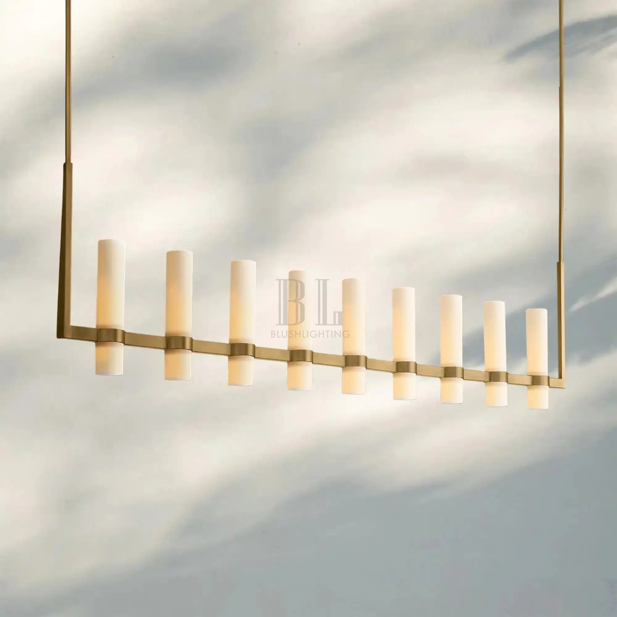 Ravalla Linear Milk Glass Chandelier 59'' 71'' - Blushlighting