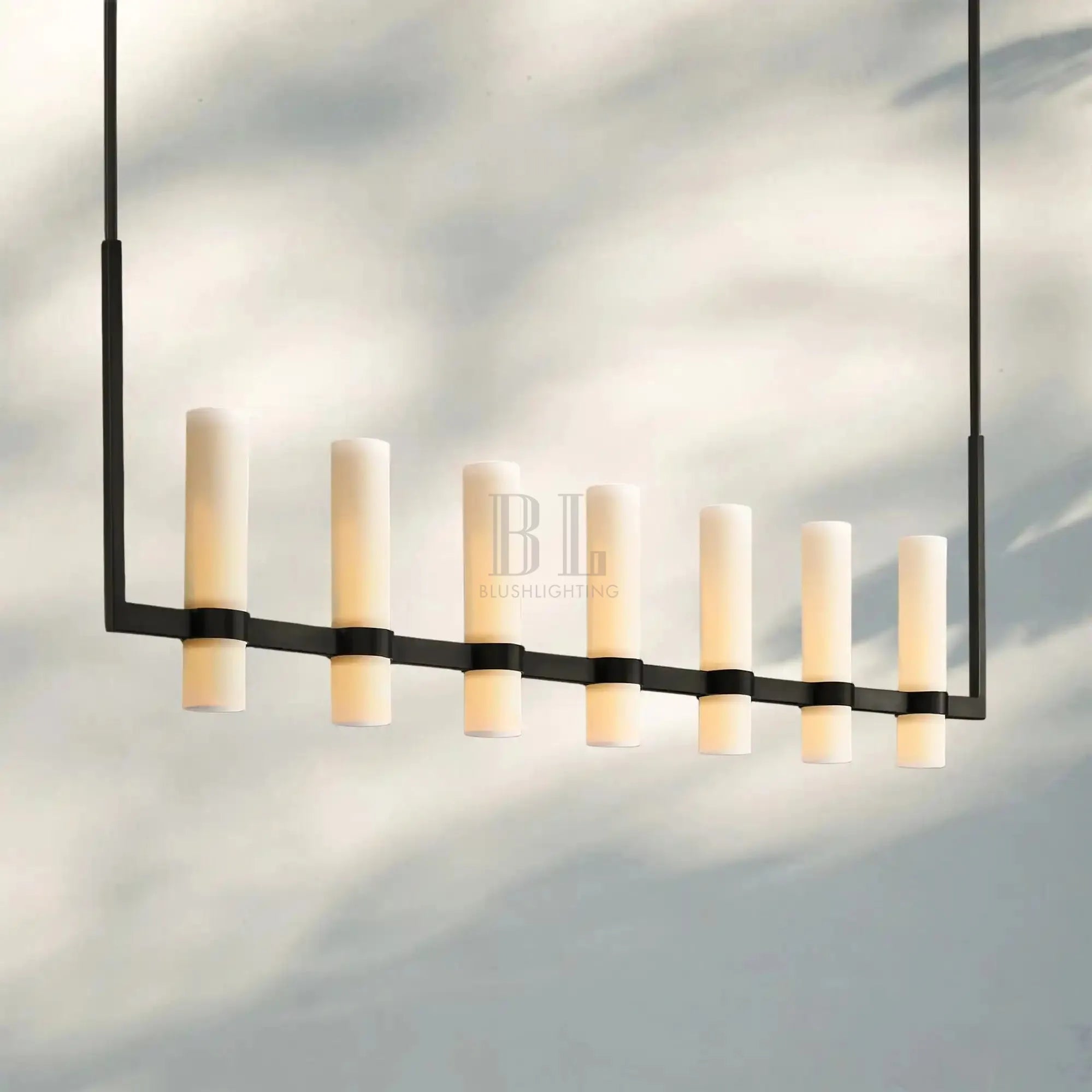 Ravalla Linear Milk Glass Chandelier 59'' 71'' - Blushlighting