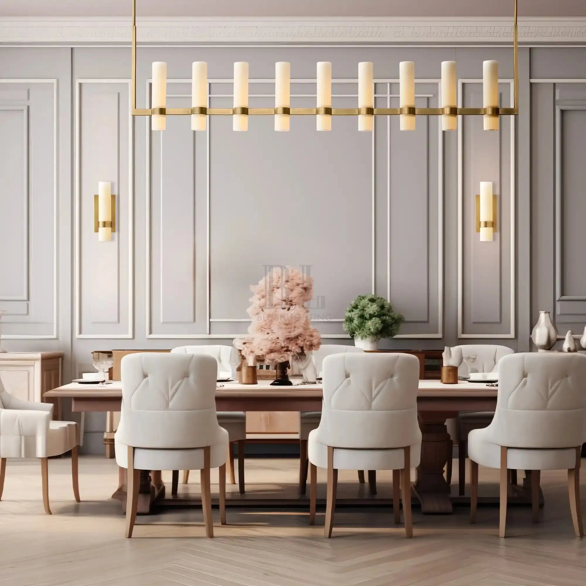 Ravalla Linear Milk Glass Chandelier 59'' 71'' - Blushlighting