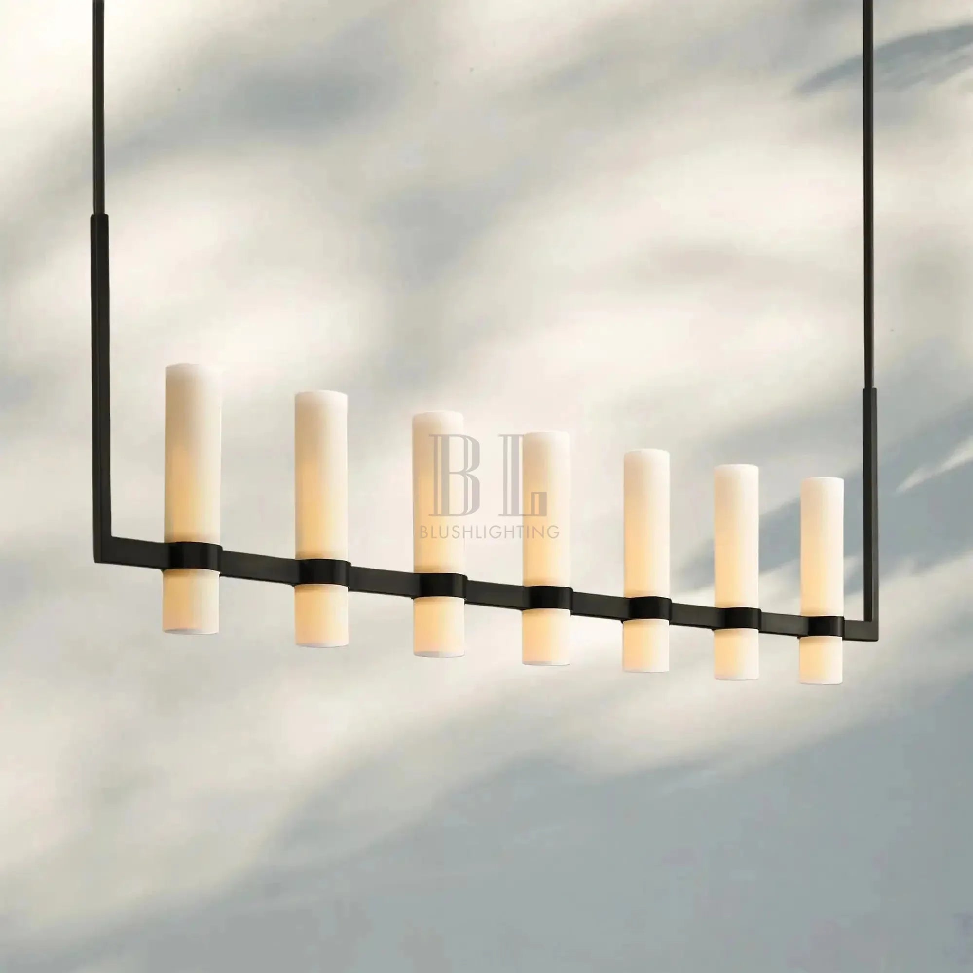 Ravalla Linear Milk Glass Chandelier 59'' 71'' - Blushlighting