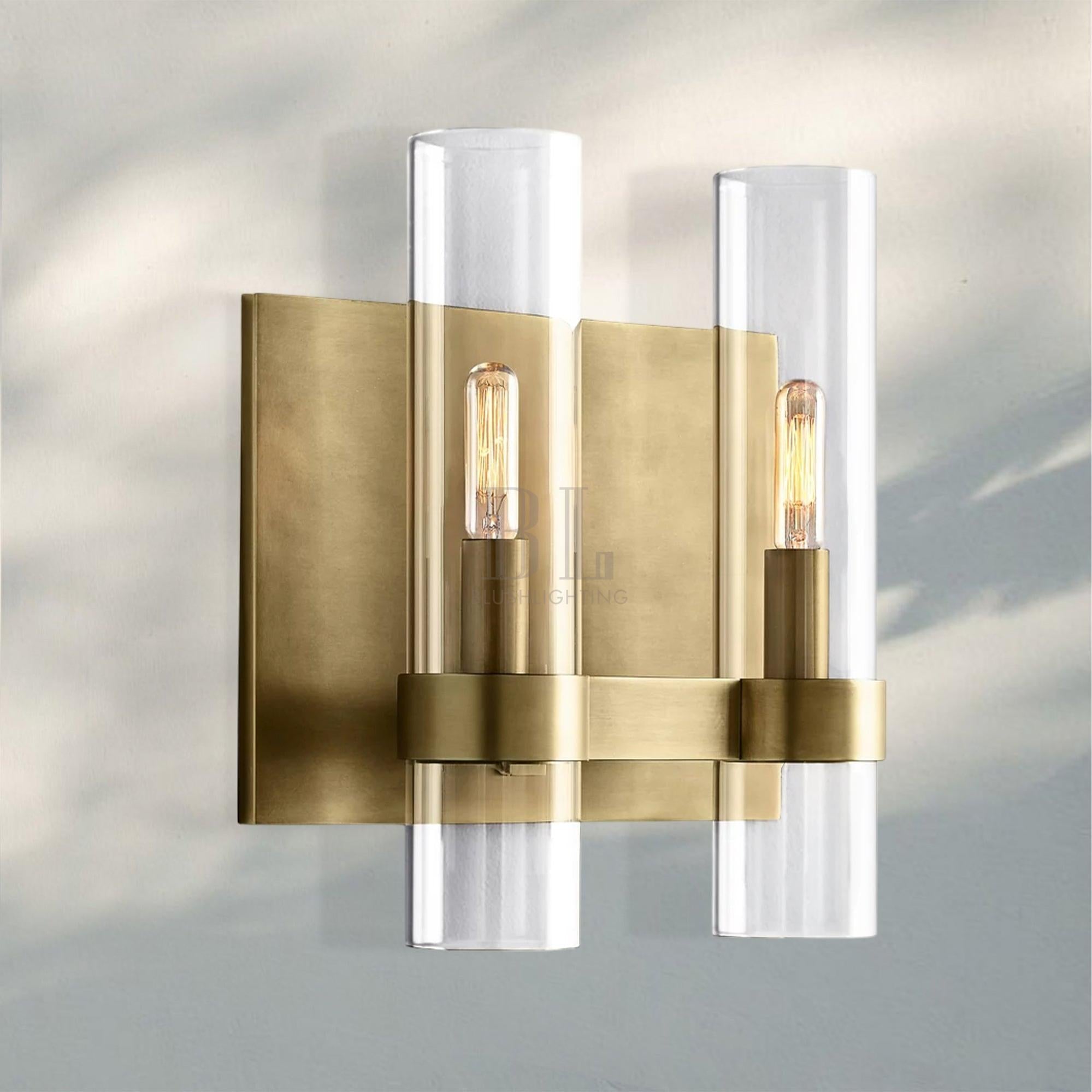 Ravella Glass Double Wall Sconce-Lacquered Burnished Brass-