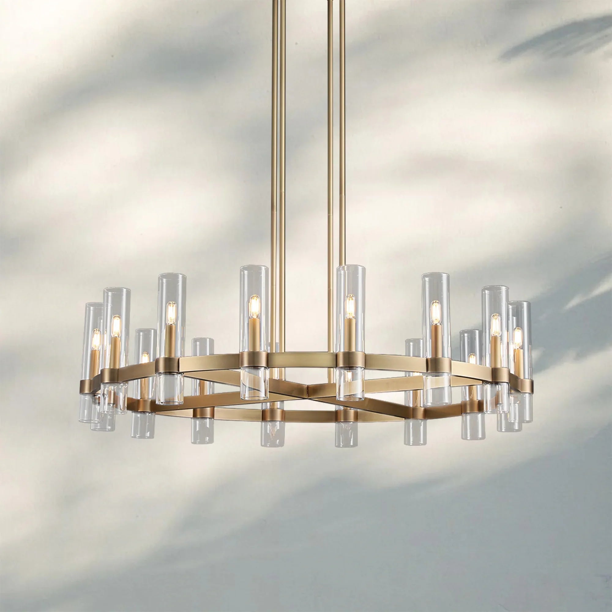 Ravella Glass Round Chandelier-48''-Lacquered Brass-