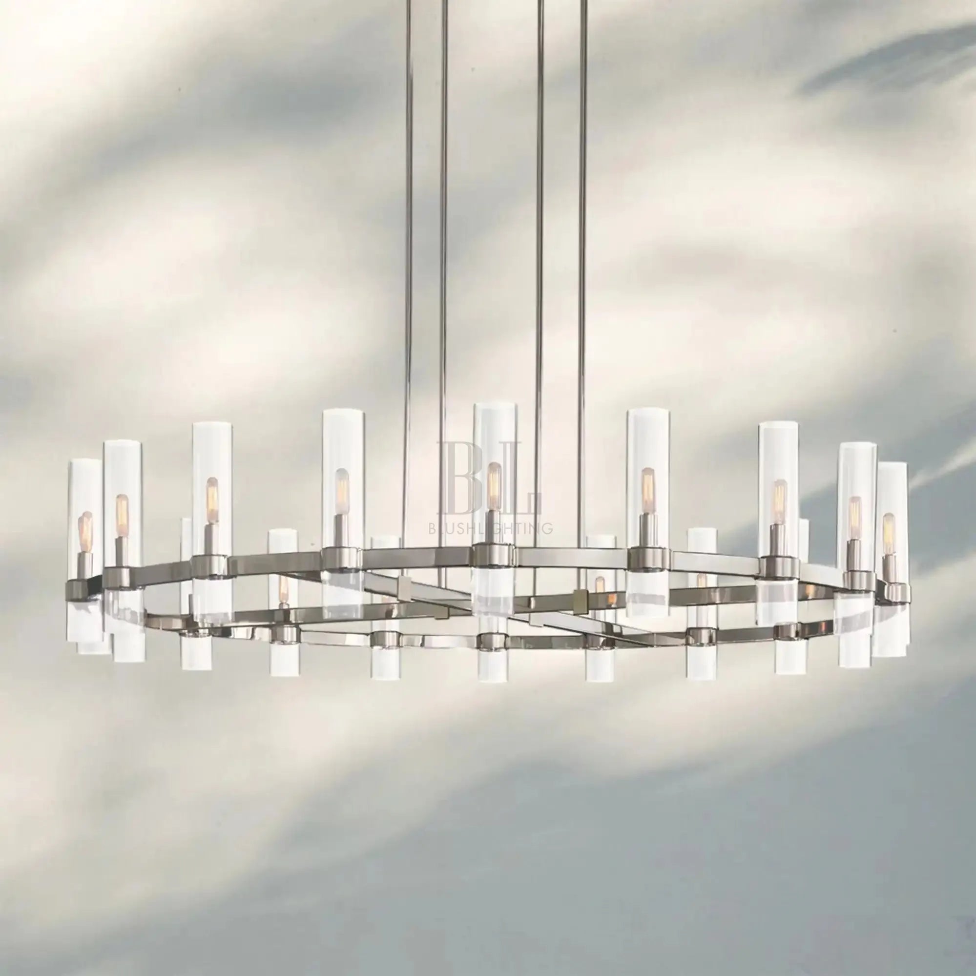 Ravella Glass Round Chandelier-60''-Polished Nickel-