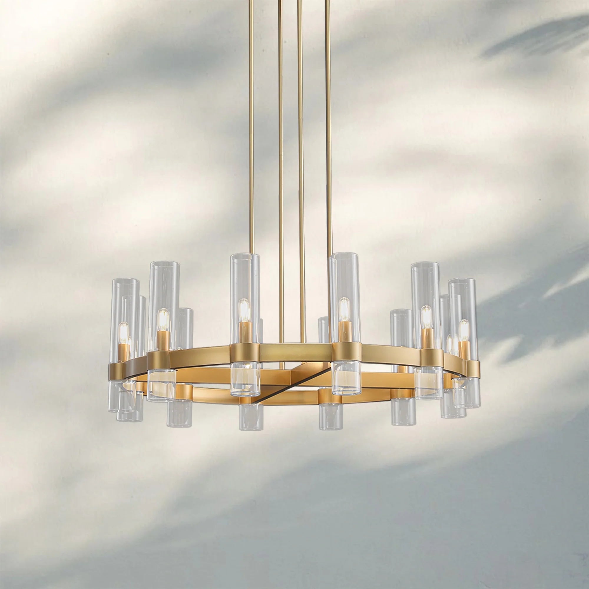 Ravella Glass Round Chandelier-36''-Lacquered Brass-