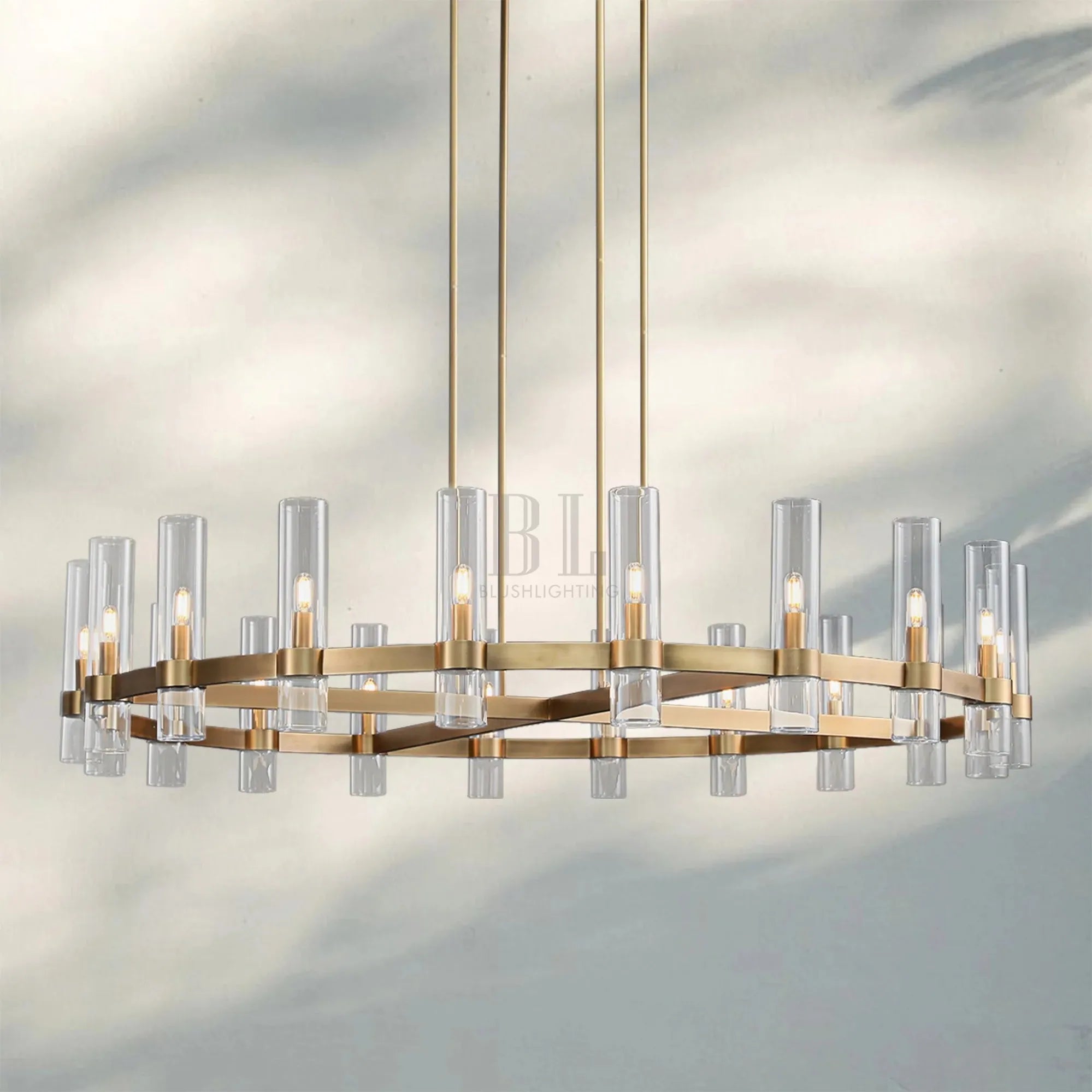 Ravella Glass Round Chandelier-60''-Lacquered Brass-