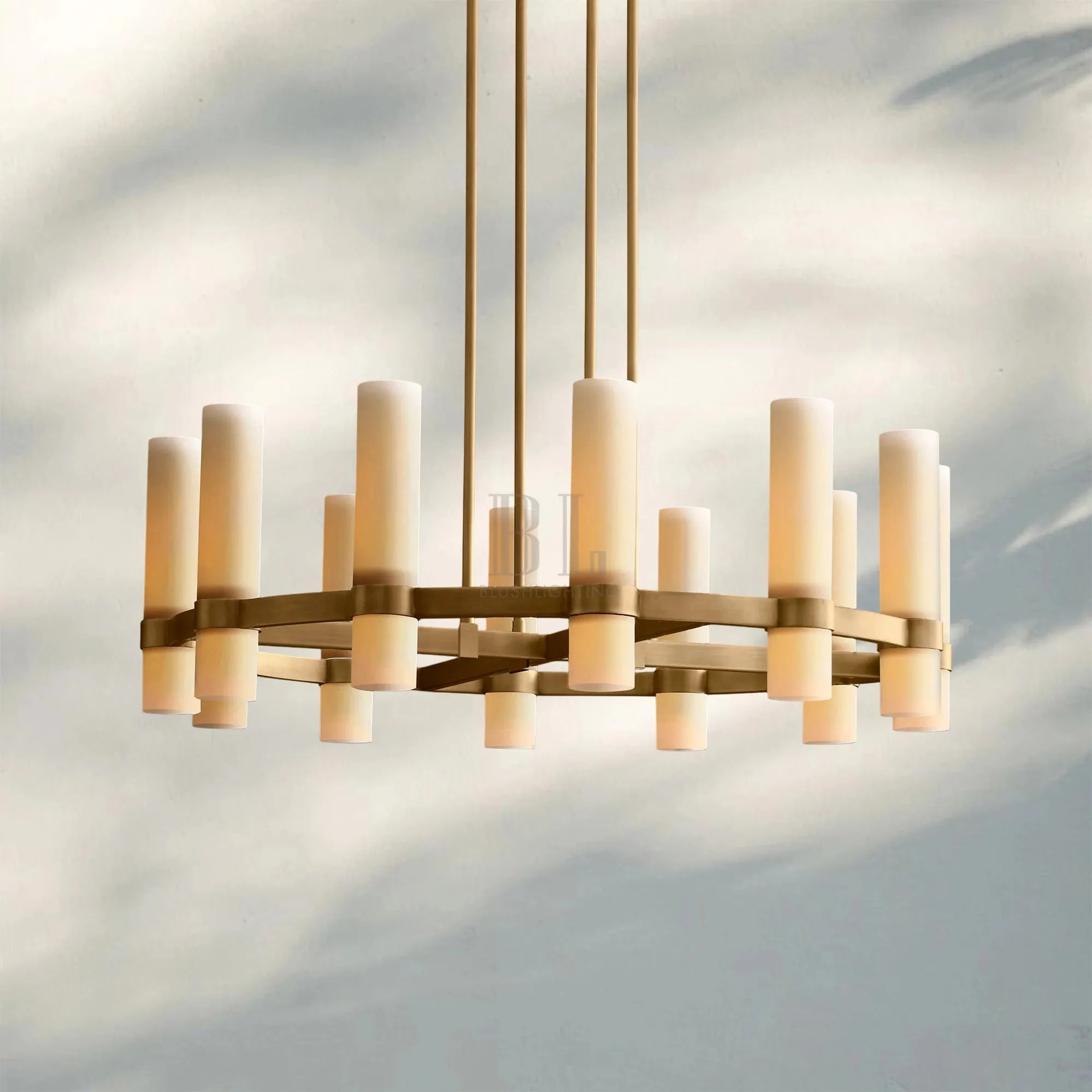 Ravella Round Milk Glass Chandelier 36'' - Blushlighting