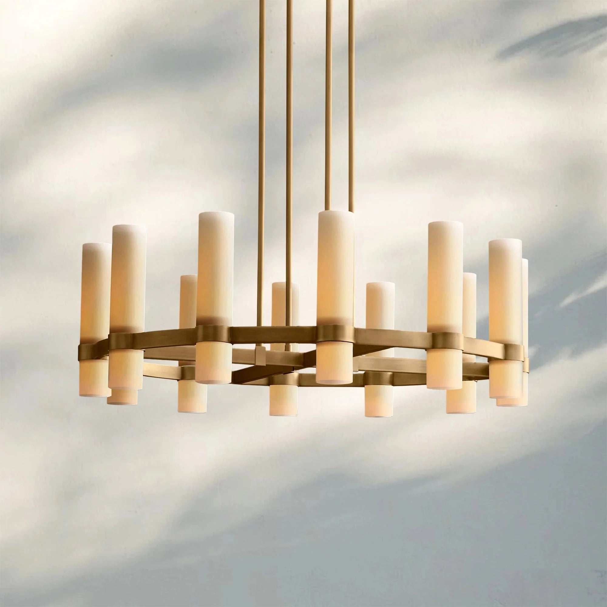 Ravella Round Milk Glass Chandelier 36'' - Blushlighting