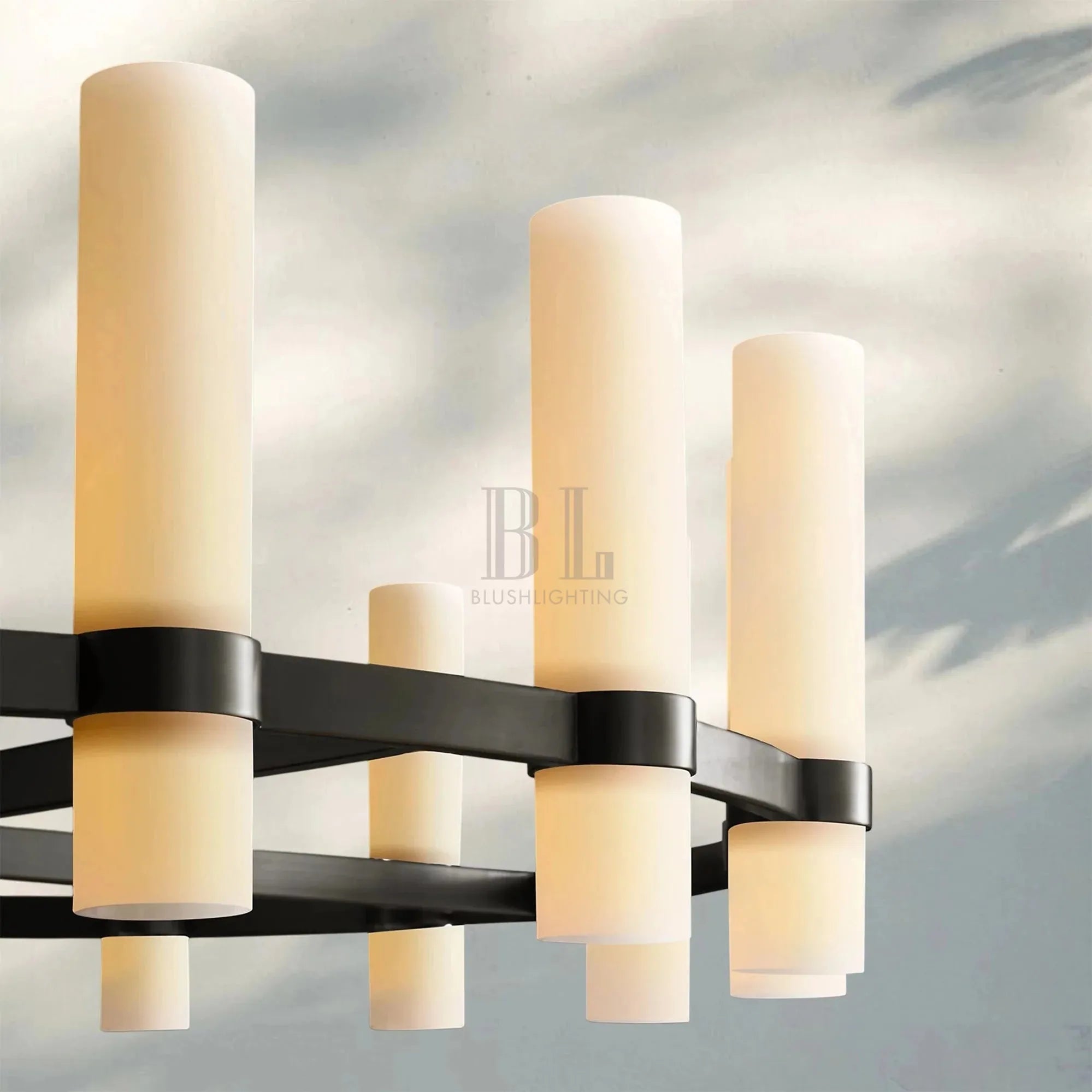 Ravella Round Milk Glass Chandelier 36'' - Blushlighting