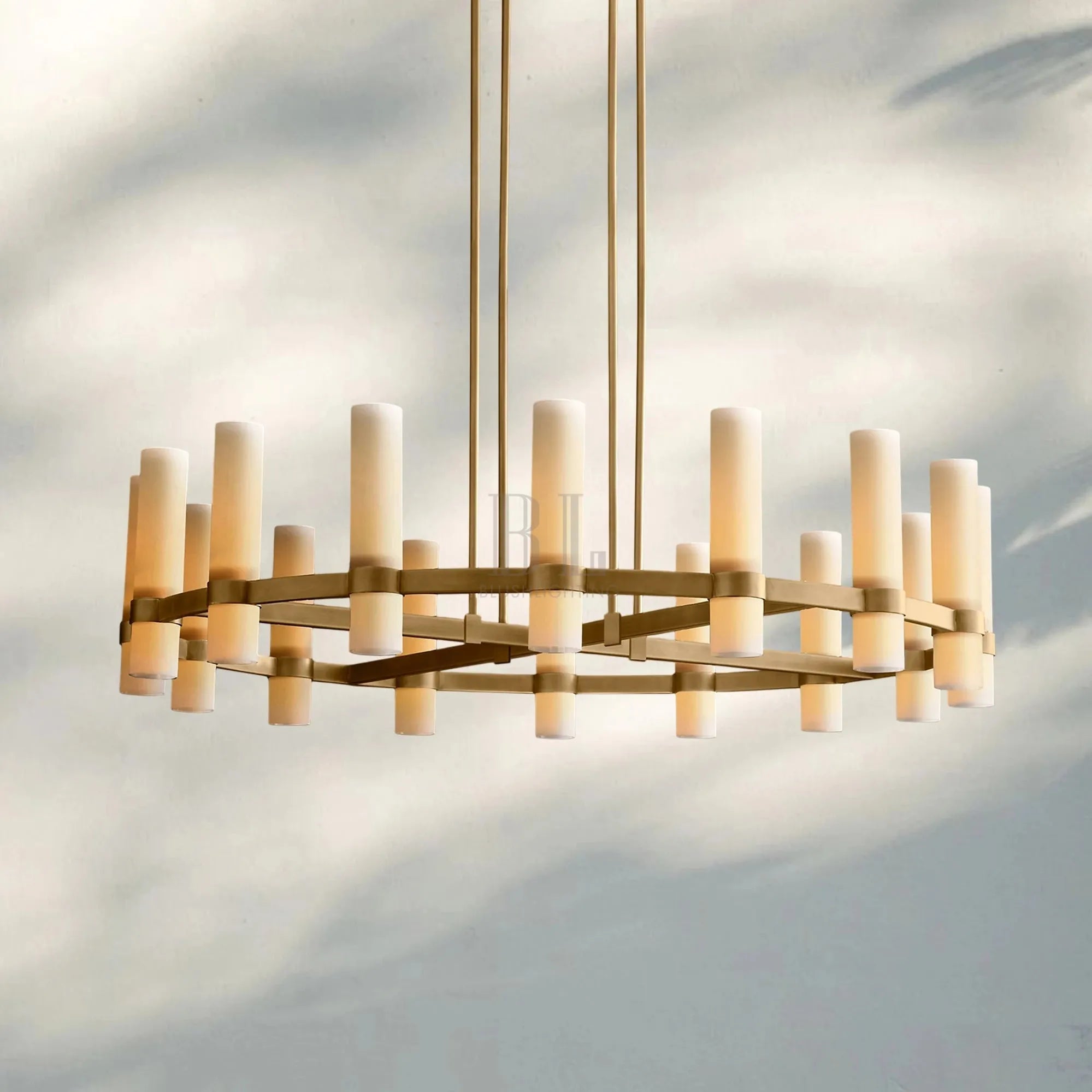 Ravella Round Milk Glass Chandelier 36'' - Blushlighting