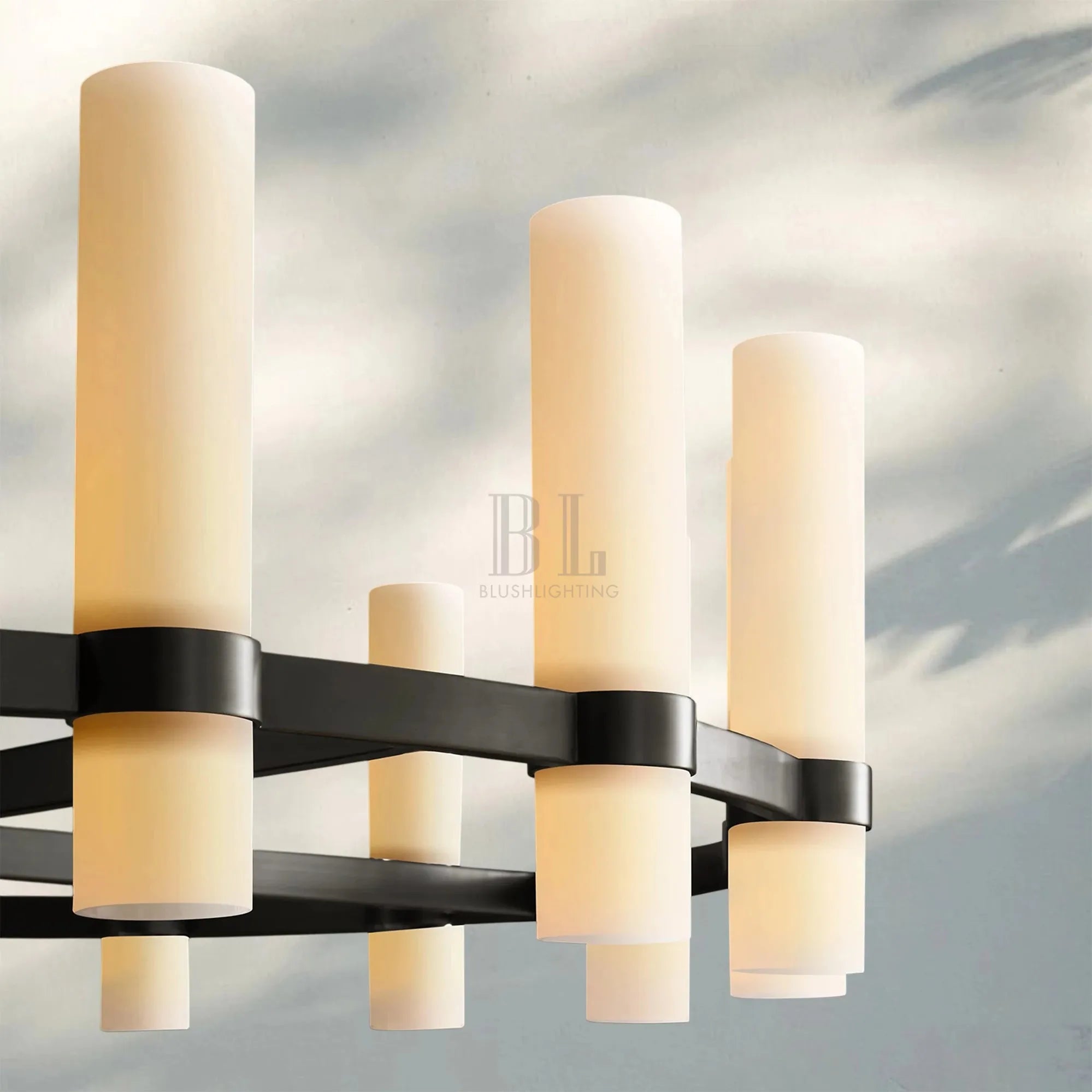 Ravella Round Milk Glass Chandelier 36'' - Blushlighting