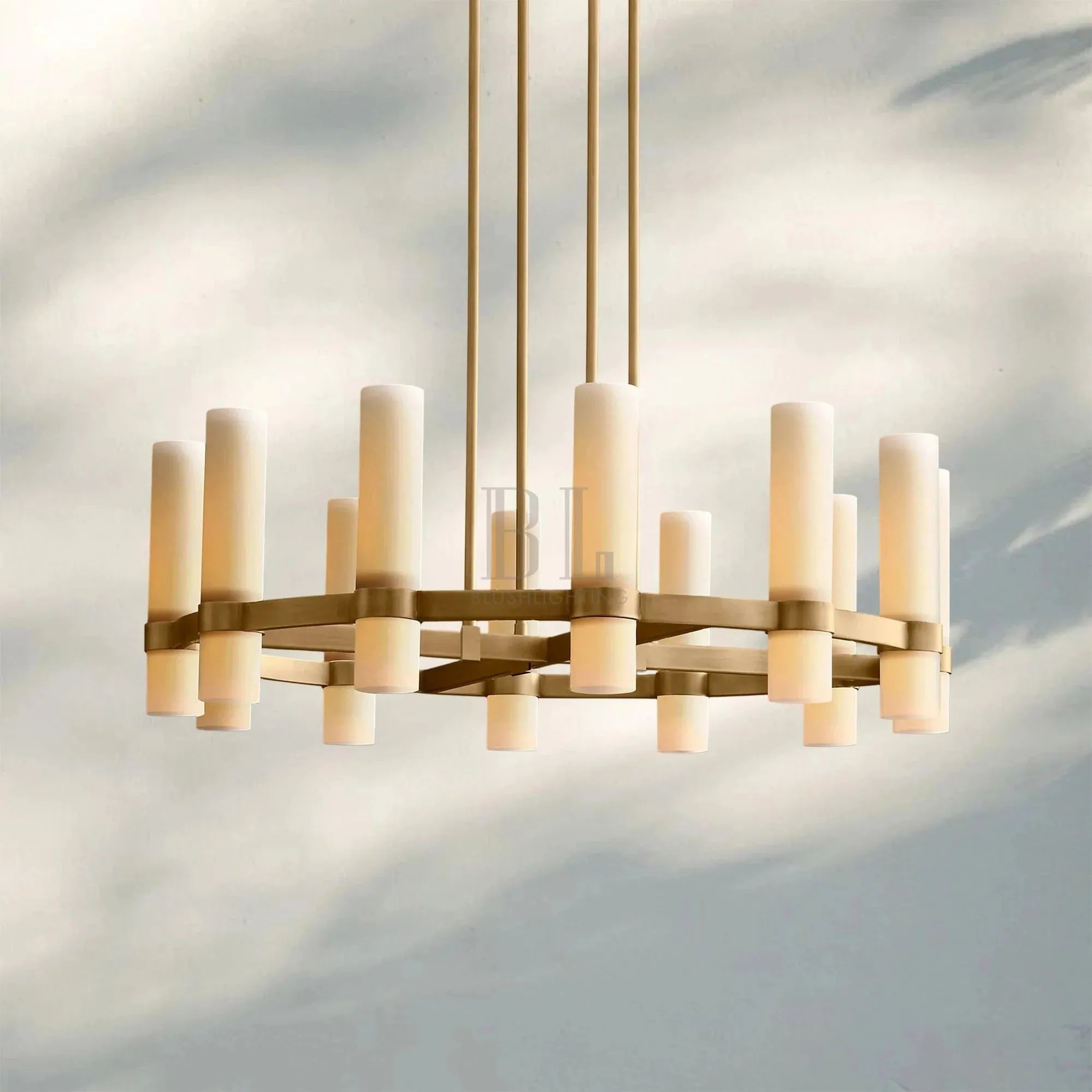 Ravella Round Milk Glass Chandelier 36'' - Blushlighting