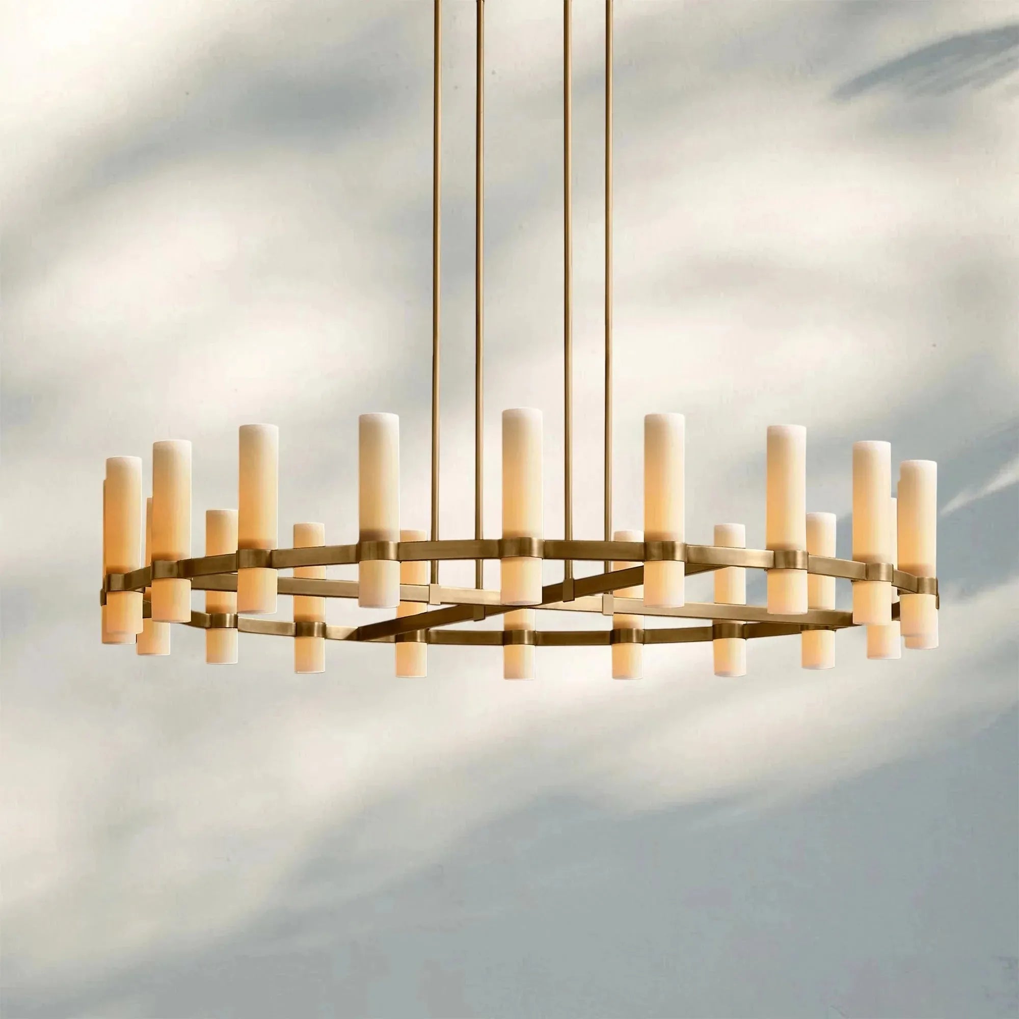 Ravella Round Milk Glass Chandelier 36'' - Blushlighting