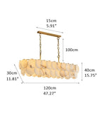Rectangular Alabaster Chandelier Dia 100/120 with Round Shell Piece String Ceiling for Dining room - L120*W30*H40CM/L47.24*W11.81*H15.75"White + BrassBlushlighting