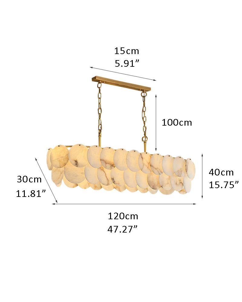 Rectangular Alabaster Chandelier Dia 100/120 with Round Shell Piece String Ceiling for Dining room - L120*W30*H40CM/L47.24*W11.81*H15.75"White + BrassBlushlighting